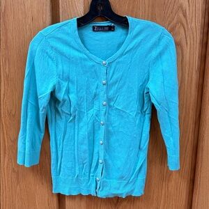New York & Company 7th Avenue Teal Blue 3/4 Sleeve Sweater Cardigan S